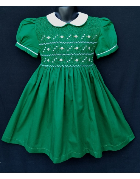 Robe smocks manches ballons  en coton piqué vert