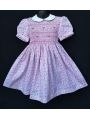 Robe smocks manches ballons en coton fleurs roses