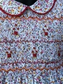 Robe smocks manches ballons col claudine en coton multicolore grenat