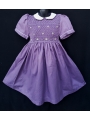 Robe smocks manches ballons  en coton piqué violet