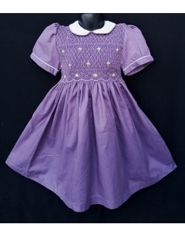 Robe smocks manches ballons  en coton piqué violet