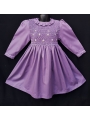 Robe smocks manches longues en coton piqué violet