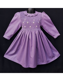 Robe smocks manches longues en coton piqué violet