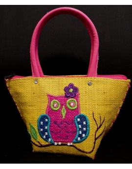 Petit sac enfant en rabane motif chouette
