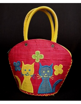 Petit sac enfant en rabane motif chat