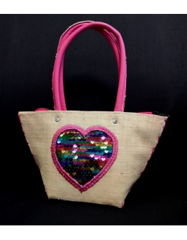 Petit sac enfant en rabane motif cœur