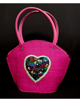 Petit sac enfant en rabane bleu motif cœur