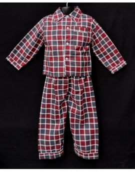 Pyjama chemise pantalon en coton carreaux bleu grenat