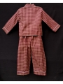 Pyjama chemise pantalon en coton carreaux grenat beige