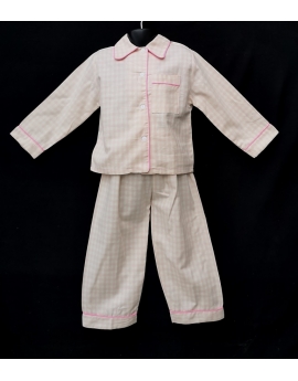 Pyjama chemise pantalon en coton carreaux rose