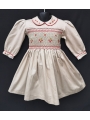 Robe smocks manches longues  en coton piqué beige