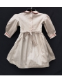 Robe smocks manches longues  en coton piqué beige