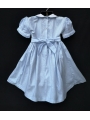 Robe smocks manches ballons en coton finette vichy bleu ciel