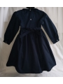 Robe smocks manches longues col Claudine en coton piqué bleu marine