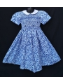 Robe smocks manches ballons  en coton fleurs bleues