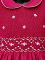 Robe smocks manches ballons col Claudine en coton piqué fuchsia