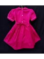 Robe smocks manches ballons col Claudine en coton piqué fuchsia