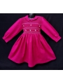 Robe smocks manches longues col Pierrot en coton piqué fuchsia