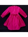 Robe smocks manches longues col Pierrot en coton piqué fuchsia