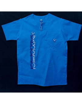 Tunique brodée en coton bleu motif "Aloalo"