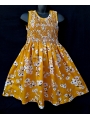 Robe smocks sans manches en coton jaune imprimé