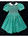 Robe smocks manches ballons en coton vert fleur multicolore