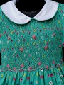 Robe smocks manches ballons en coton vert fleur multicolore