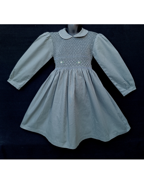 Robe smocks manches longues en coton piqué gris