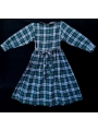 Robe smocks manches longues carreaux écossais vert et bleu 
