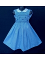 Robe smocks sans manches en coton vichy bleu ciel