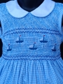 Robe smocks sans manches en coton vichy bleu ciel