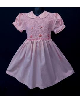 Robe smocks manches ballons en coton piqué rose