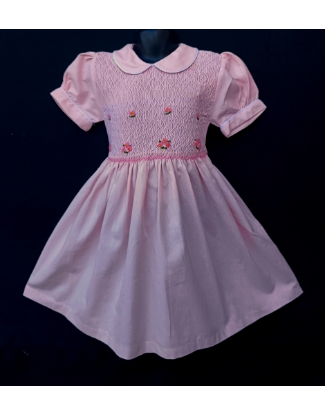 Robe smocks manches ballons en coton piqué rose