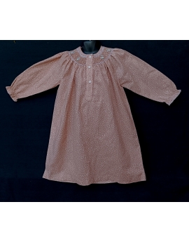 Chemise de nuit smocks en coton finette gris à pois
