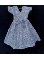 Robe smocks manches volantes en coton liberty bleu