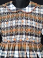 Robe smocks manches longues carreaux écossais fleur orange