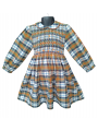 Robe smocks manches longues carreaux écossais fleur orange