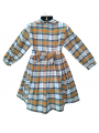 Robe smocks manches longues carreaux écossais fleur orange