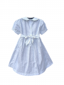 Robe smocks sans manches en coton blanc à pois bleu