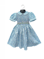 Robe smocks sans manches en coton bleu turquoise clair