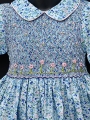 Robe smocks sans manches en coton bleu turquoise clair