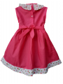 Robe smocks sans manches en coton rose bordure fleurie