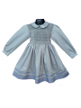 Robe smocks manches longues col Pierrot en coton piqué gris