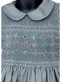 Robe smocks manches longues col Pierrot en coton piqué gris