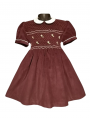 Robe smocks manches ballons en velours bordeaux