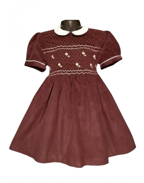 Robe smocks manches ballons en velours bordeaux