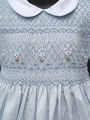 Robe smocks manches ballons en coton piqué bleu ciel