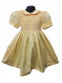 Robe smocks manches ballons col Claudine en coton piqué jaune