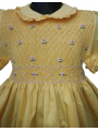 Robe smocks manches ballons col Claudine en coton piqué jaune