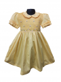Robe smocks manches ballons col Claudine en coton piqué jaune